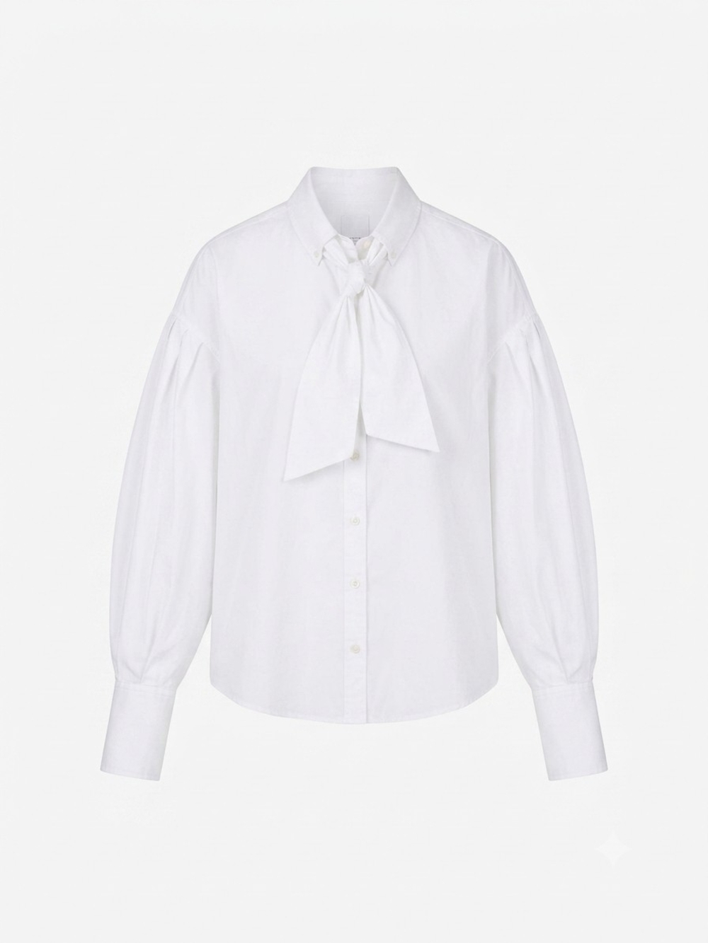 GAP Studio White Poplin Bow Tie Neck Puff Sleeve Button Up ShirtSize L